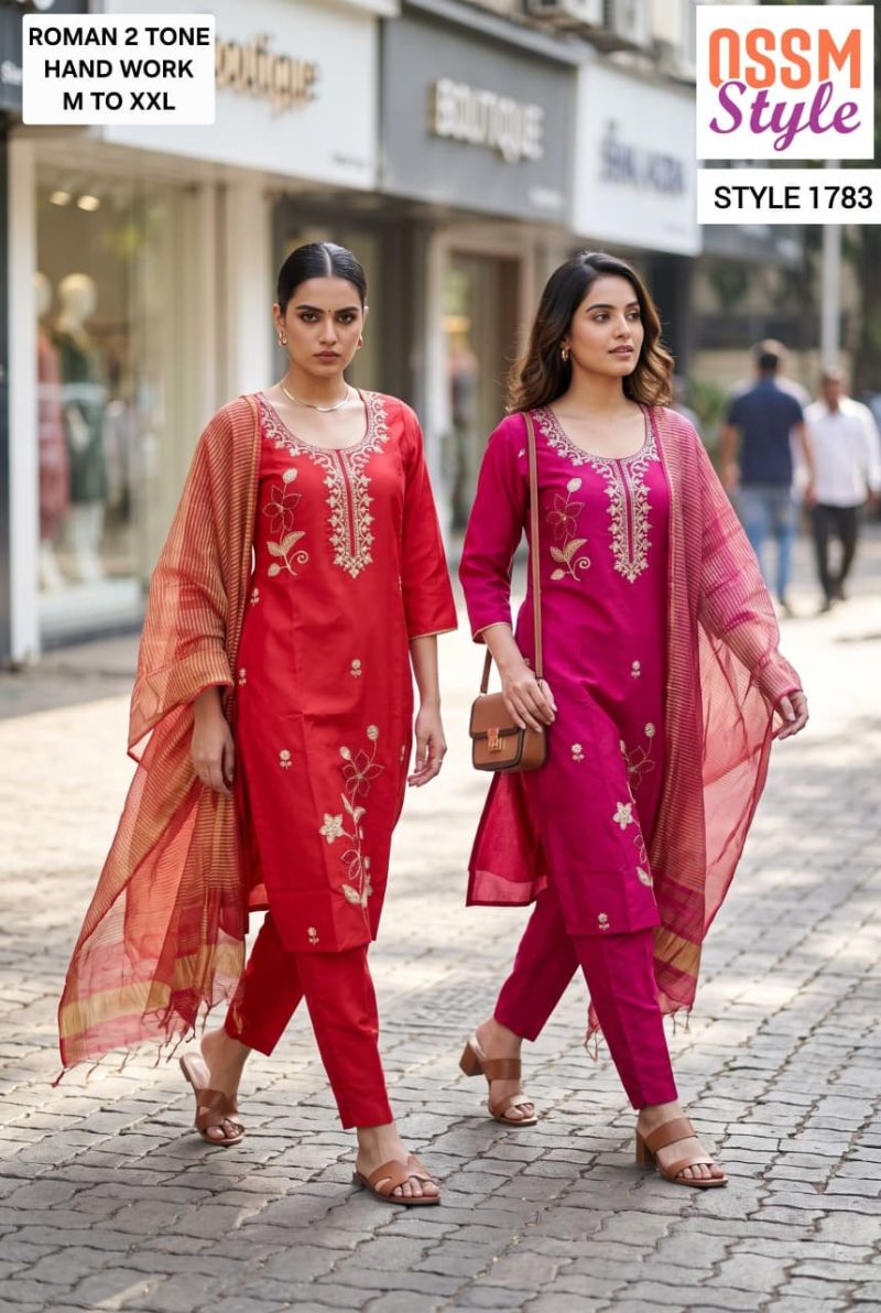 Ossm Style 1783 And 1784 Roman Two Town Hand Work Kurti With Bottom Dupatta Catalog — Wholesale Kurtis, Ossm wholesale from Surat — Photo 3