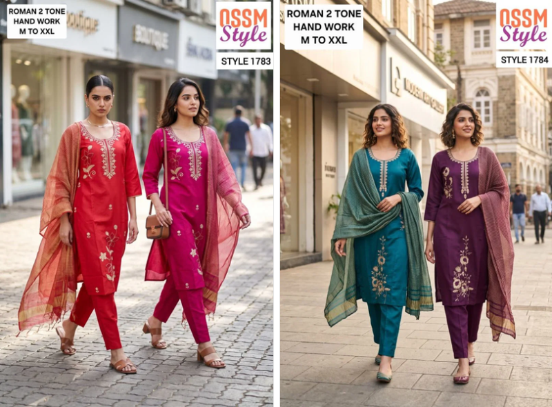 Ossm Style 1783 And 1784 Roman Two Town Hand Work Kurti With Bottom Dupatta Catalog — Wholesale Kurtis, Ossm wholesale from Surat — Photo 2