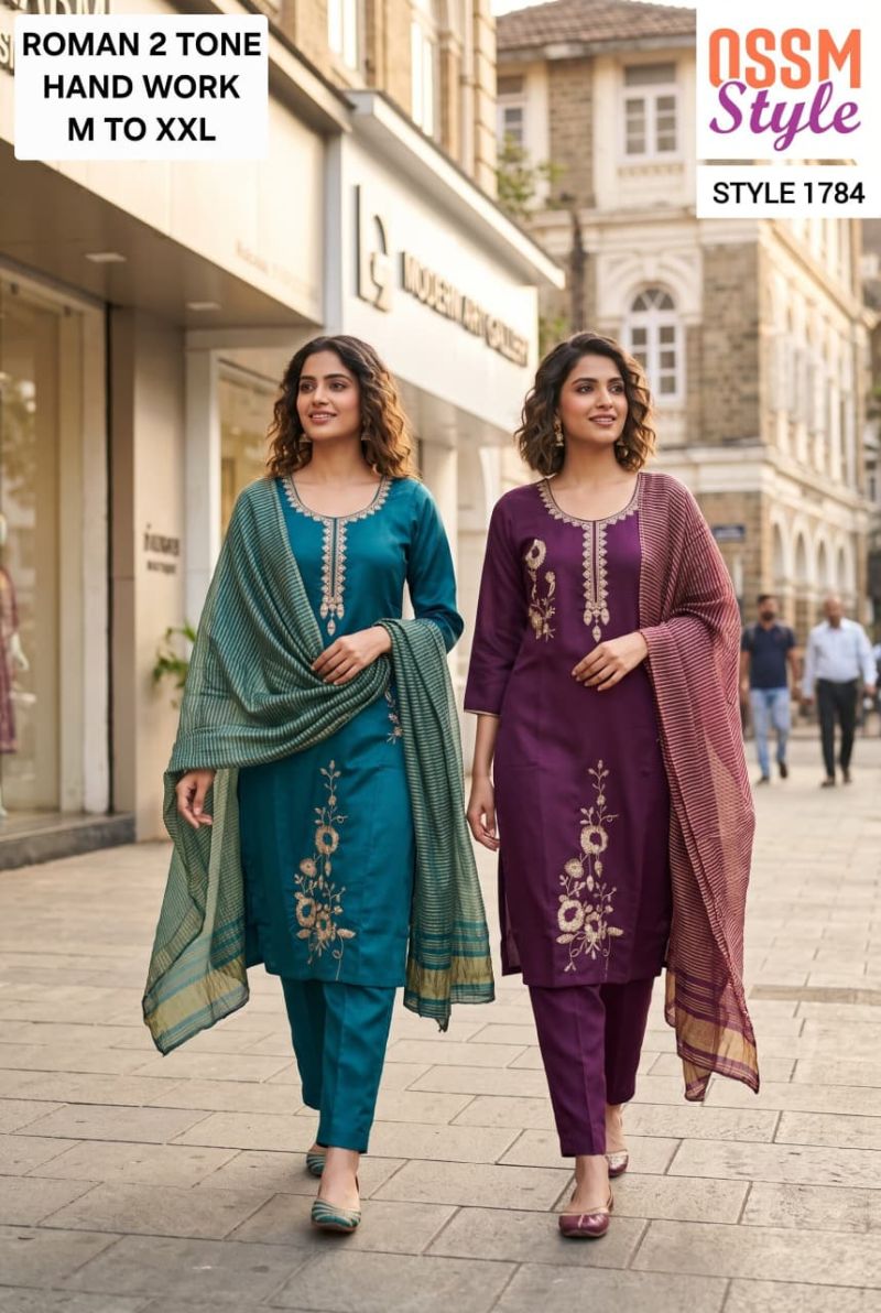 Ossm Style 1783 And 1784 Roman Two Town Hand Work Kurti With Bottom Dupatta Catalog