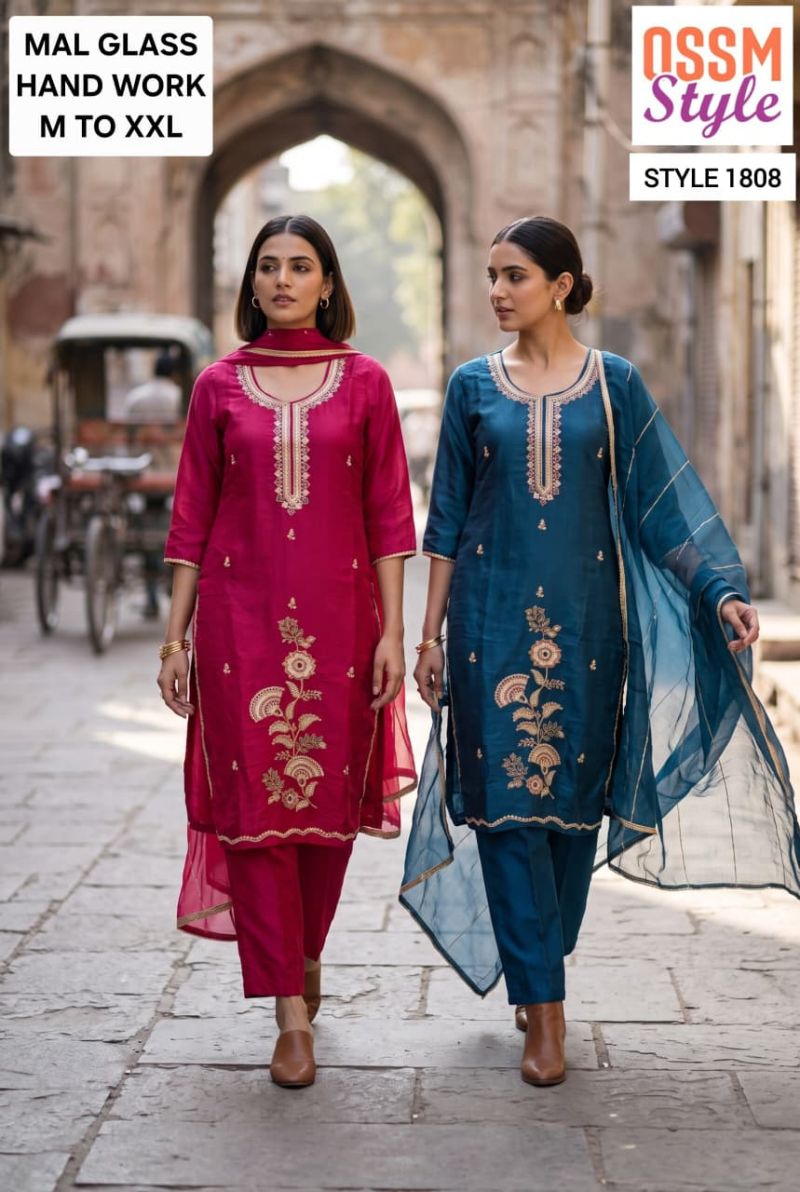 Ossm Style 1808 To 1810 Mal Glass Hand Work Kurti With Bottom Dupatta Catalog — Wholesale Kurtis, Ossm wholesale from Surat — Photo 3