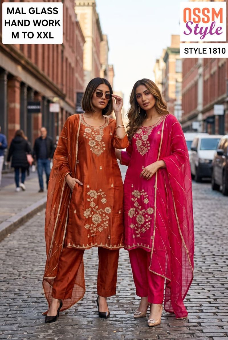 Ossm Style 1808 To 1810 Mal Glass Hand Work Kurti With Bottom Dupatta Catalog