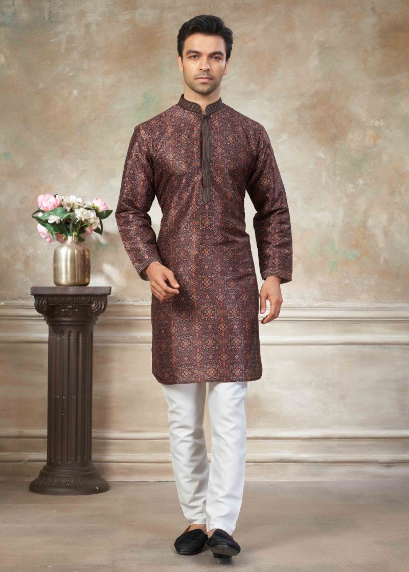 Outluk Wedding 41 Silk Digital Print With Pintex Work Kurta And Pajama Catalog — Men's Wear, Outluk wholesale from Surat — Photo 3