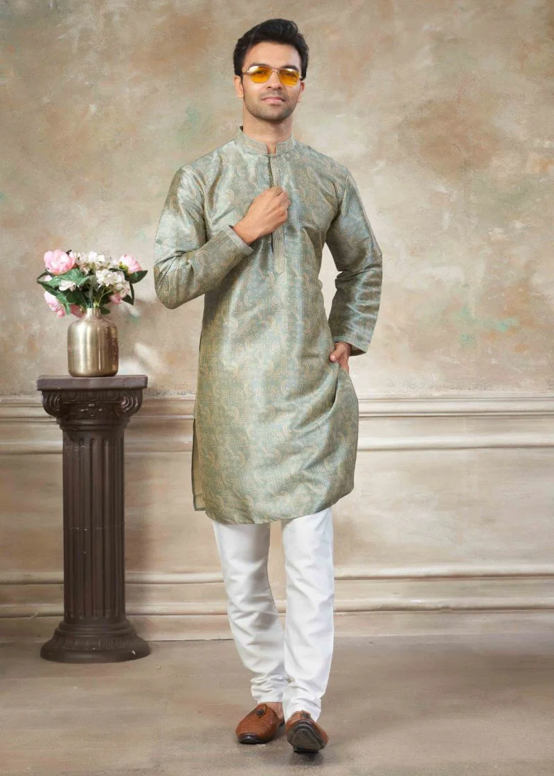 Outluk Wedding 41 Silk Digital Print With Pintex Work Kurta And Pajama Catalog — Men's Wear, Outluk wholesale from Surat — Photo 6