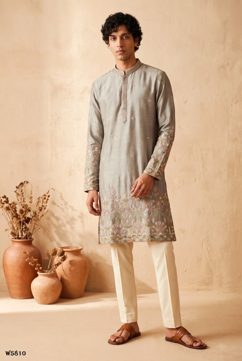 Outluk Wedding 58 Silk Embroidery Designer Kurta With Bottom Collection — Men's Wear, Outluk wholesale from Surat — Photo 16