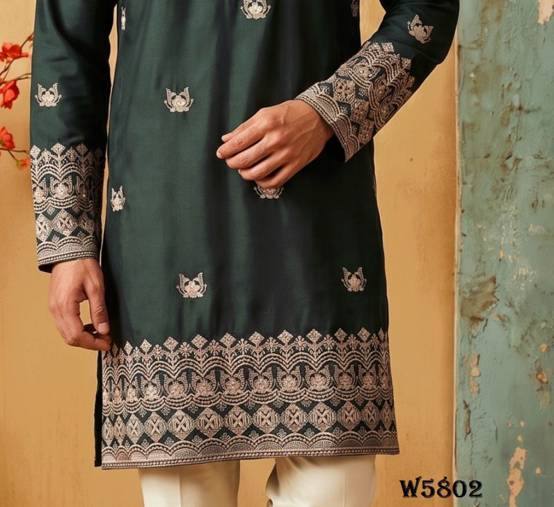 Outluk Wedding 58 Silk Embroidery Designer Kurta With Bottom Collection — Men's Wear, Outluk wholesale from Surat — Photo 7