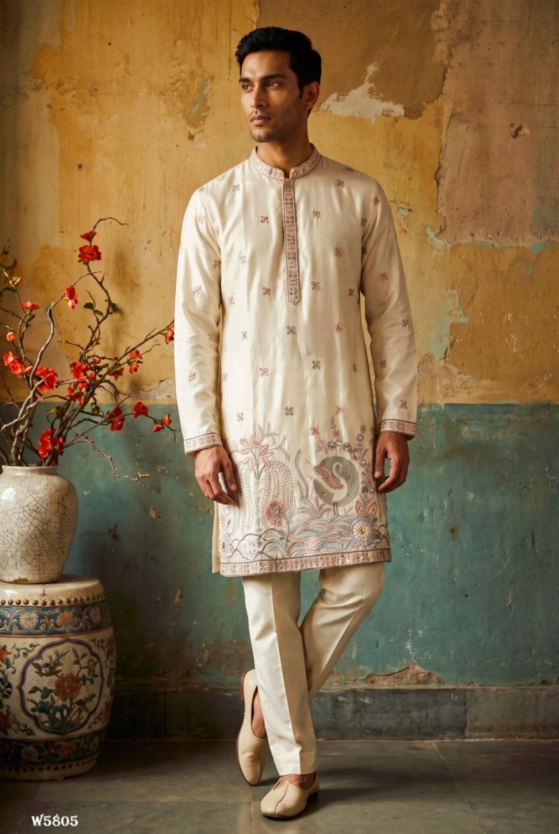 Outluk Wedding 58 Silk Embroidery Designer Kurta With Bottom Collection — Men's Wear, Outluk wholesale from Surat — Photo 2