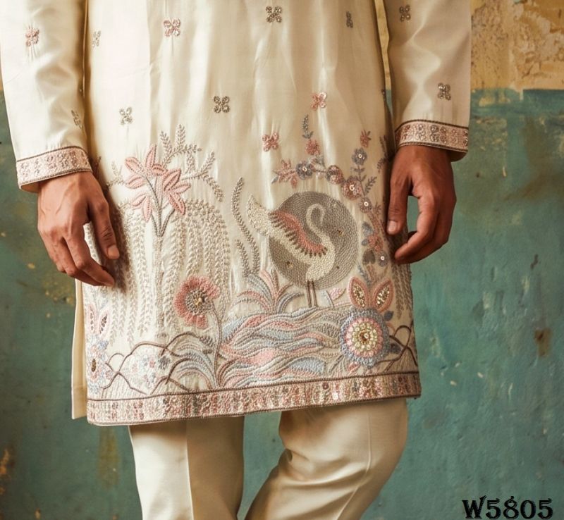 Outluk Wedding 58 Silk Embroidery Designer Kurta With Bottom Collection — Men's Wear, Outluk wholesale from Surat — Photo 5