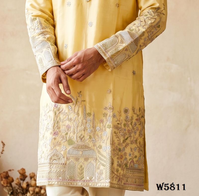 Outluk Wedding 58 Silk Embroidery Designer Kurta With Bottom Collection — Men's Wear, Outluk wholesale from Surat — Photo 4