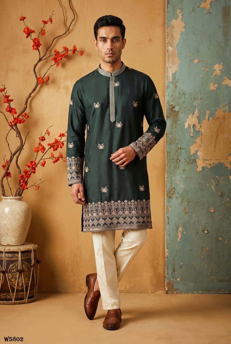 Outluk Wedding 58 Silk Embroidery Designer Kurta With Bottom Collection — Men's Wear, Outluk wholesale from Surat — Photo 23