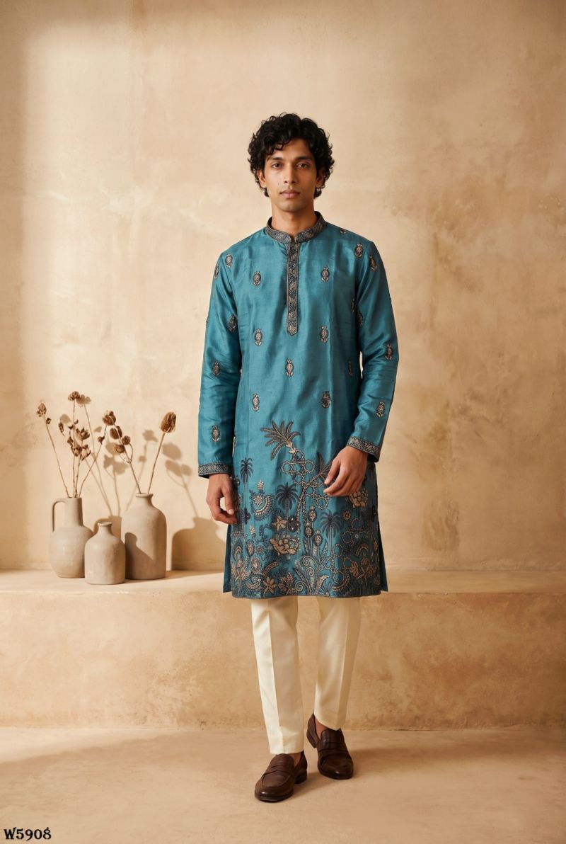 Outluk Wedding 59 Silk Embroidery Designer Kurta With Bottom Collection — Men's Wear, Outluk wholesale from Surat — Photo 2