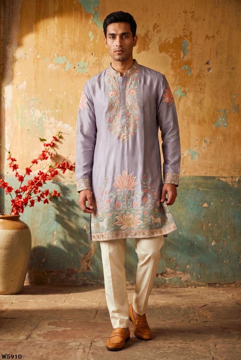 Outluk Wedding 59 Silk Embroidery Designer Kurta With Bottom Collection — Men's Wear, Outluk wholesale from Surat — Photo 4
