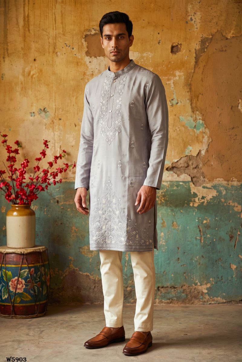 Outluk Wedding 59 Silk Embroidery Designer Kurta With Bottom Collection — Men's Wear, Outluk wholesale from Surat — Photo 9