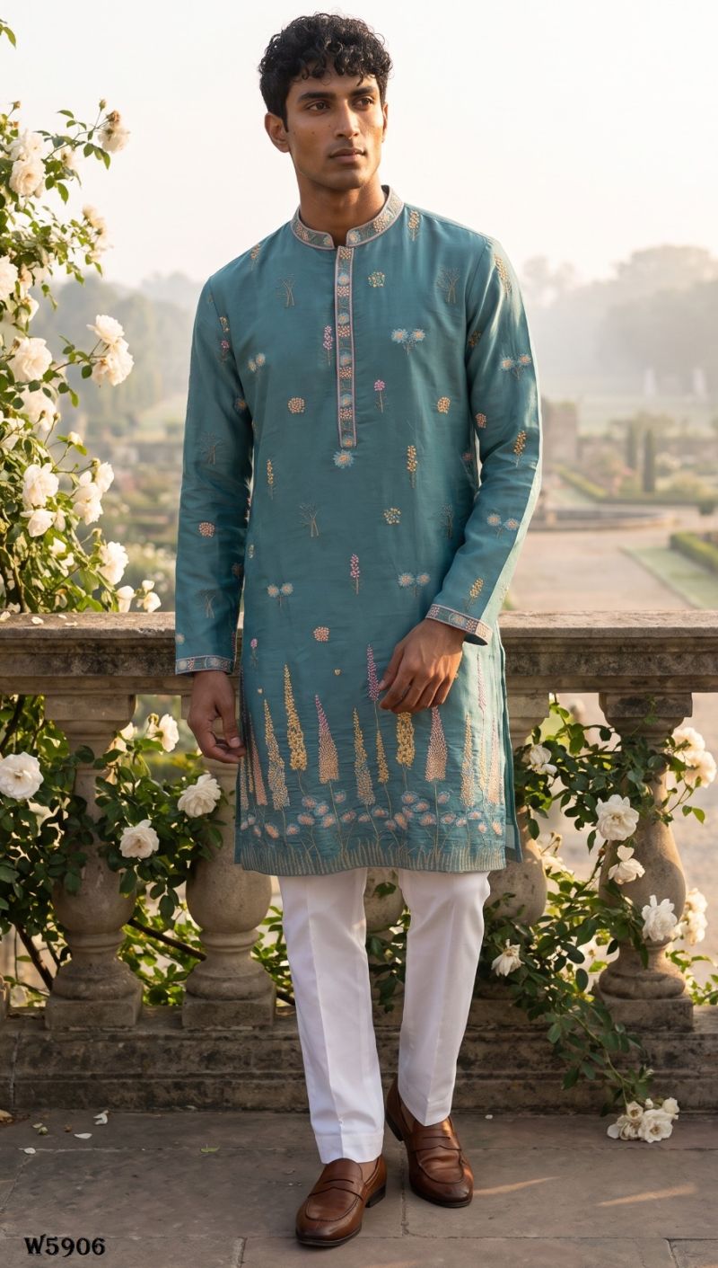Outluk Wedding 59 Silk Embroidery Designer Kurta With Bottom Collection — Men's Wear, Outluk wholesale from Surat — Photo 7
