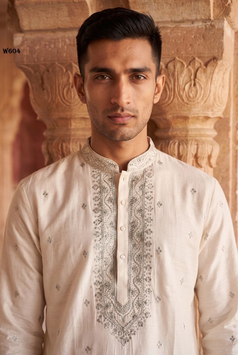Outluk Wedding 60 Man Wear Silk Embroidery Designer Kurta With Bottom Collection — Men's Wear, Outluk wholesale from Surat — Photo 10