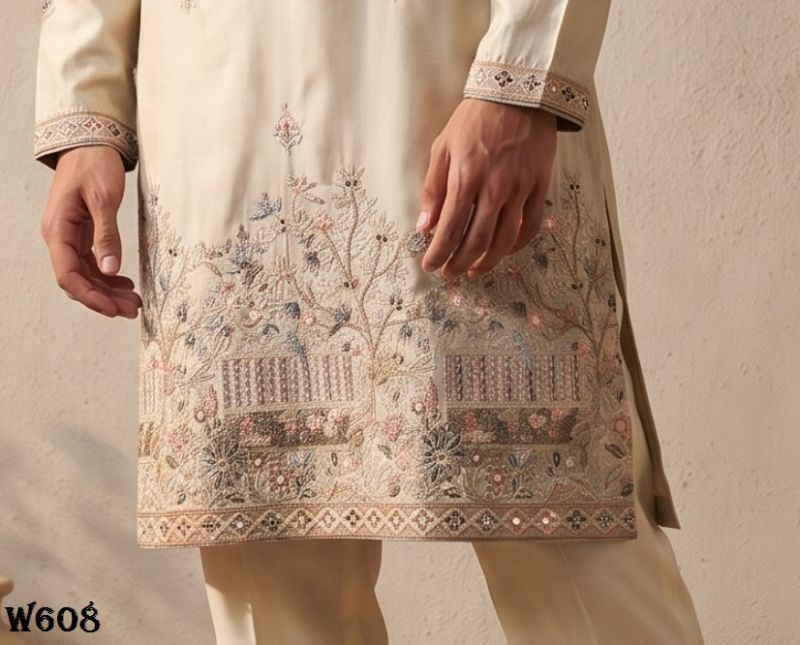 Outluk Wedding 60 Man Wear Silk Embroidery Designer Kurta With Bottom Collection — Men's Wear, Outluk wholesale from Surat — Photo 9