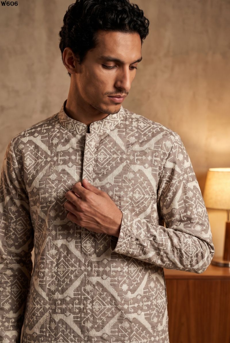 Outluk Wedding 60 Man Wear Silk Embroidery Designer Kurta With Bottom Collection — Men's Wear, Outluk wholesale from Surat — Photo 8