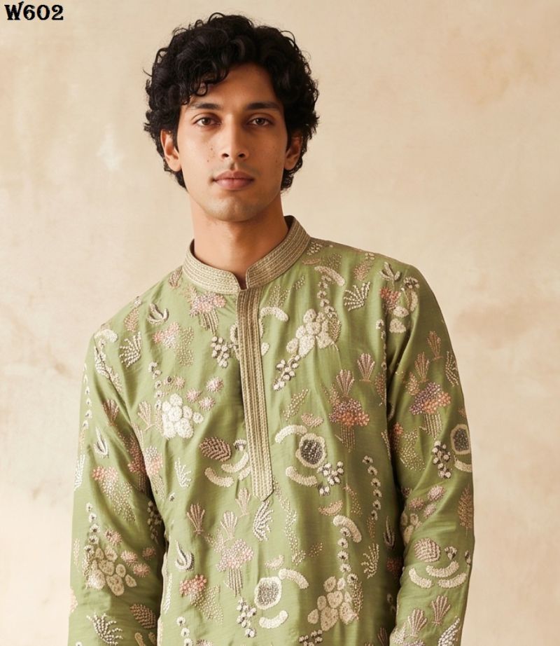 Outluk Wedding 60 Man Wear Silk Embroidery Designer Kurta With Bottom Collection — Men's Wear, Outluk wholesale from Surat — Photo 7