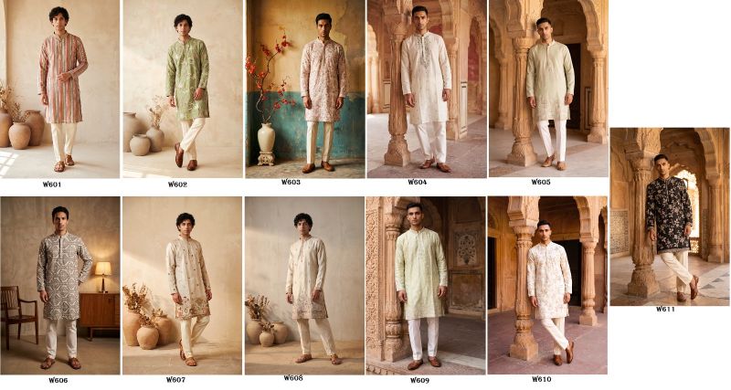 Outluk Wedding 60 Man Wear Silk Embroidery Designer Kurta With Bottom Collection — Men's Wear, Outluk wholesale from Surat — Photo 6