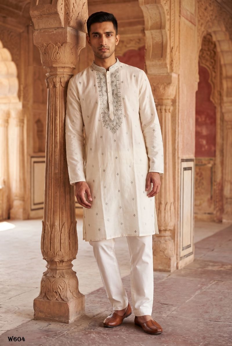 Outluk Wedding 60 Man Wear Silk Embroidery Designer Kurta With Bottom Collection — Men's Wear, Outluk wholesale from Surat — Photo 2
