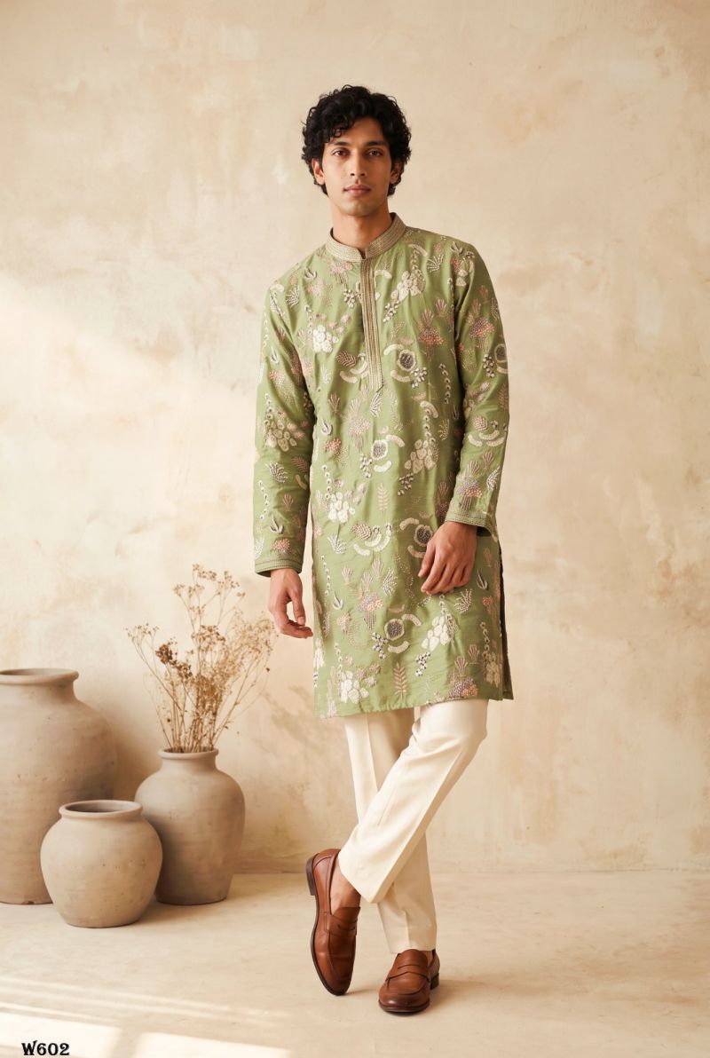 Outluk Wedding 60 Man Wear Silk Embroidery Designer Kurta With Bottom Collection — Men's Wear, Outluk wholesale from Surat — Photo 17