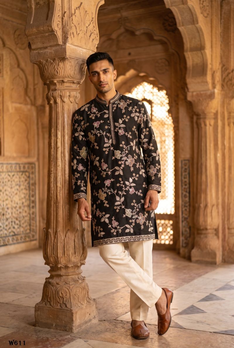 Outluk Wedding 60 Man Wear Silk Embroidery Designer Kurta With Bottom Collection — Men's Wear, Outluk wholesale from Surat — Photo 15