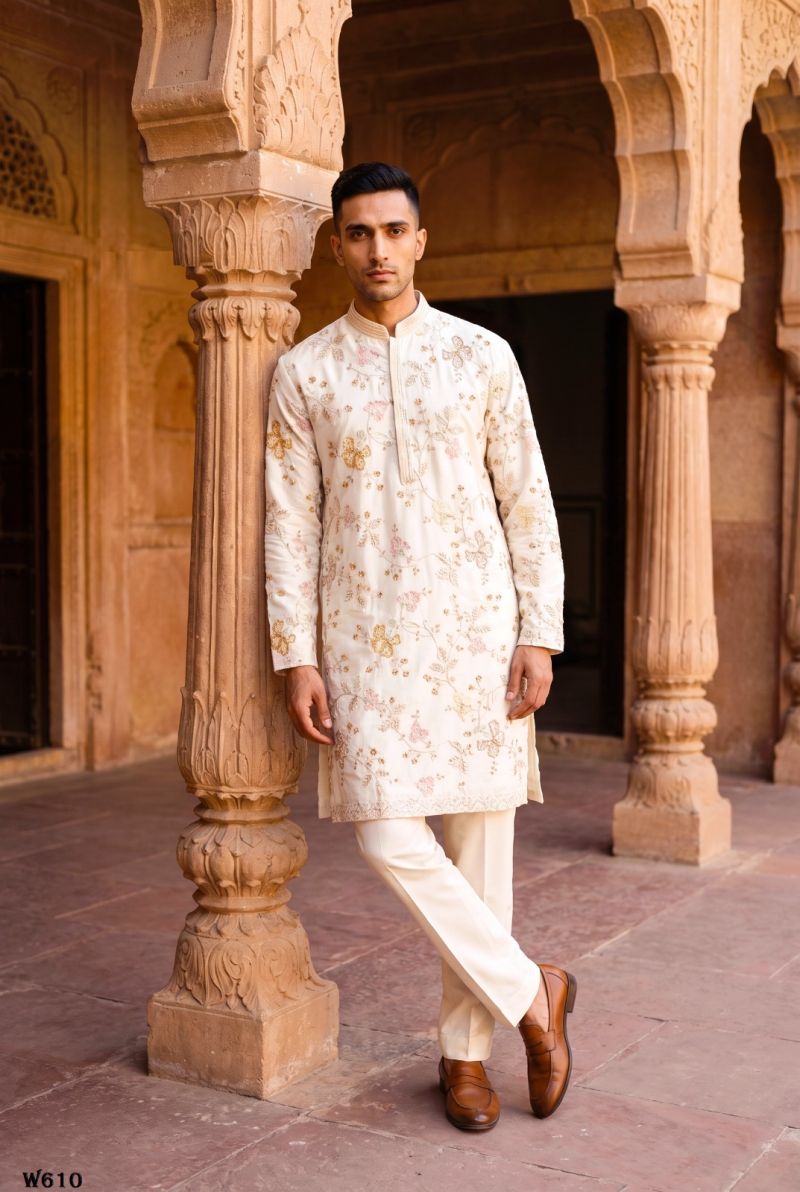 Outluk Wedding 60 Man Wear Silk Embroidery Designer Kurta With Bottom Collection — Men's Wear, Outluk wholesale from Surat — Photo 14