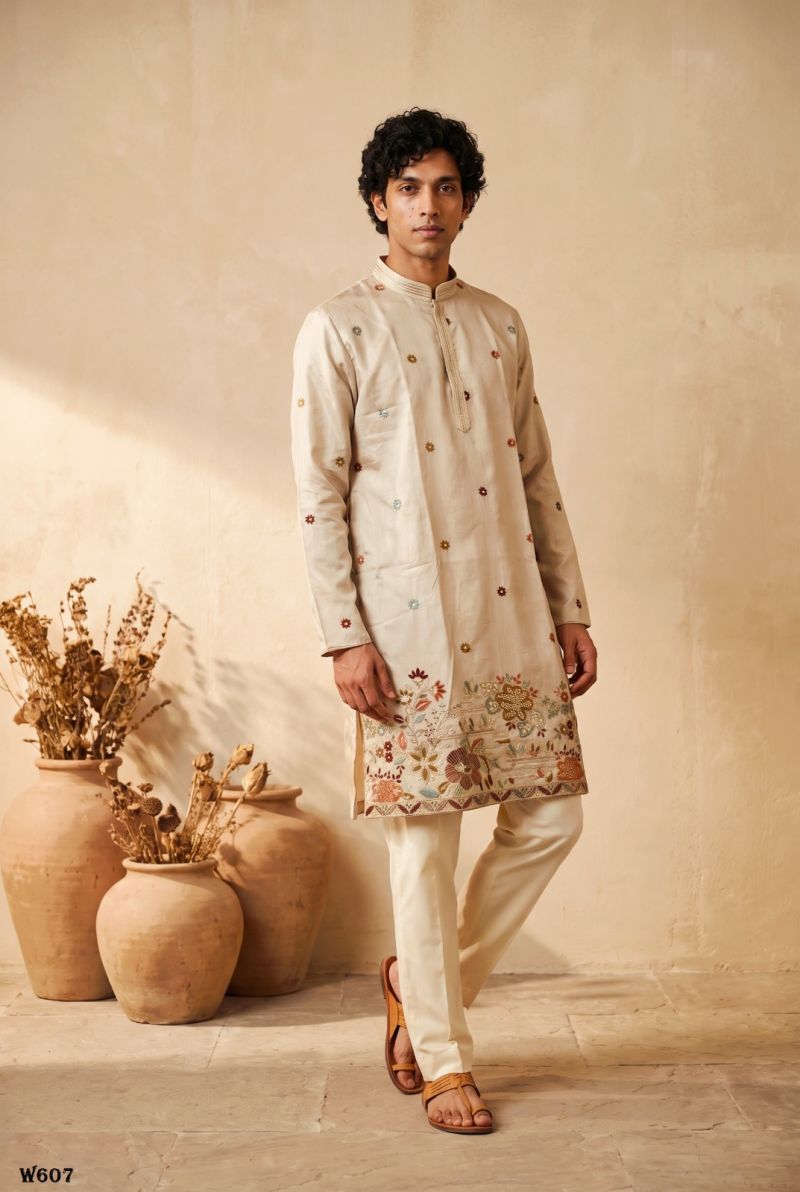 Outluk Wedding 60 Man Wear Silk Embroidery Designer Kurta With Bottom Collection — Men's Wear, Outluk wholesale from Surat — Photo 13