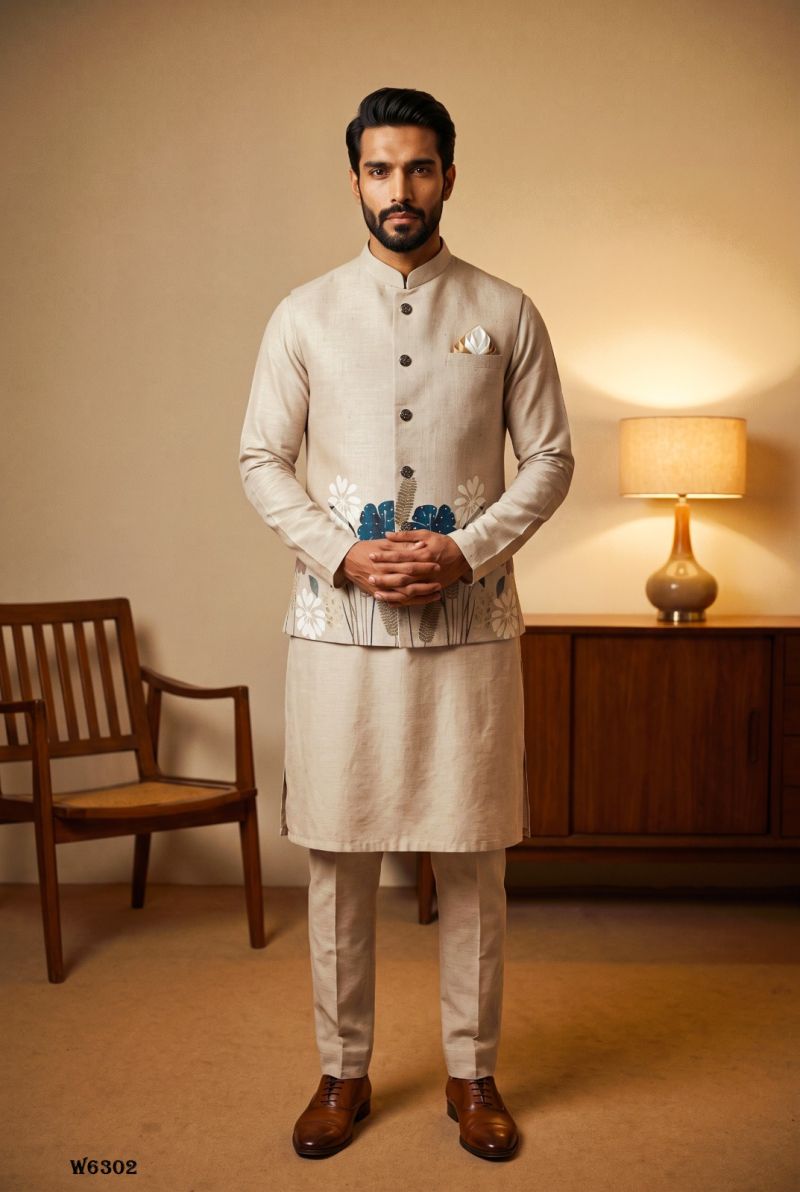 Outluk Wedding 63 Linen Digital Print Hand Work Designer Modi Jacket Catalog — Men's Wear, Outluk wholesale from Surat — Photo 5