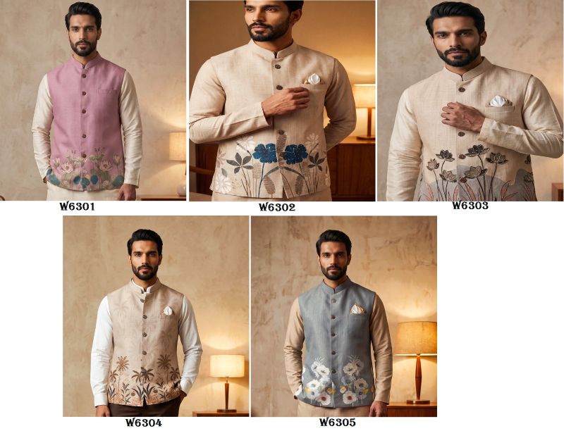 Outluk Wedding 63 Linen Digital Print Hand Work Designer Modi Jacket Catalog — Men's Wear, Outluk wholesale from Surat — Photo 12