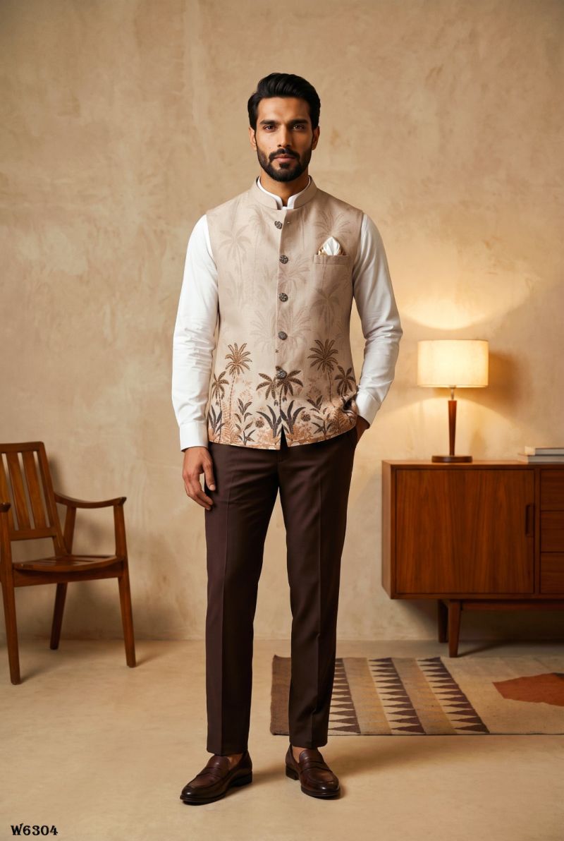 Outluk Wedding 63 Linen Digital Print Hand Work Designer Modi Jacket Catalog — Men's Wear, Outluk wholesale from Surat — Photo 3