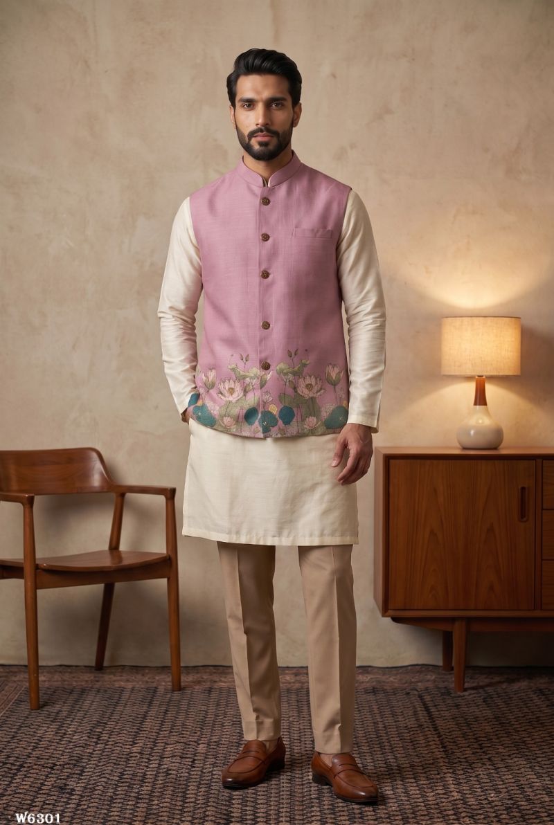 Outluk Wedding 63 Linen Digital Print Hand Work Designer Modi Jacket Catalog — Men's Wear, Outluk wholesale from Surat — Photo 2