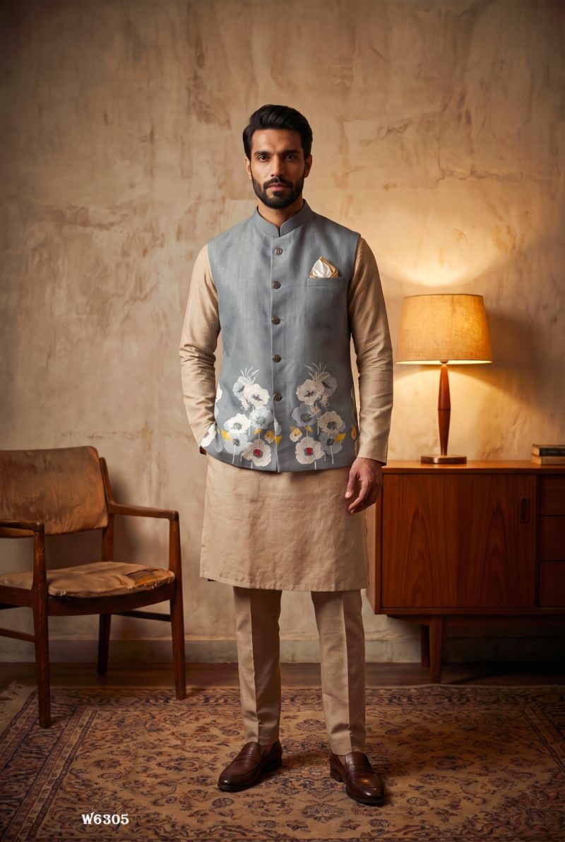Outluk Wedding 63 Linen Digital Print Hand Work Designer Modi Jacket Catalog — Men's Wear, Outluk wholesale from Surat — Photo 11