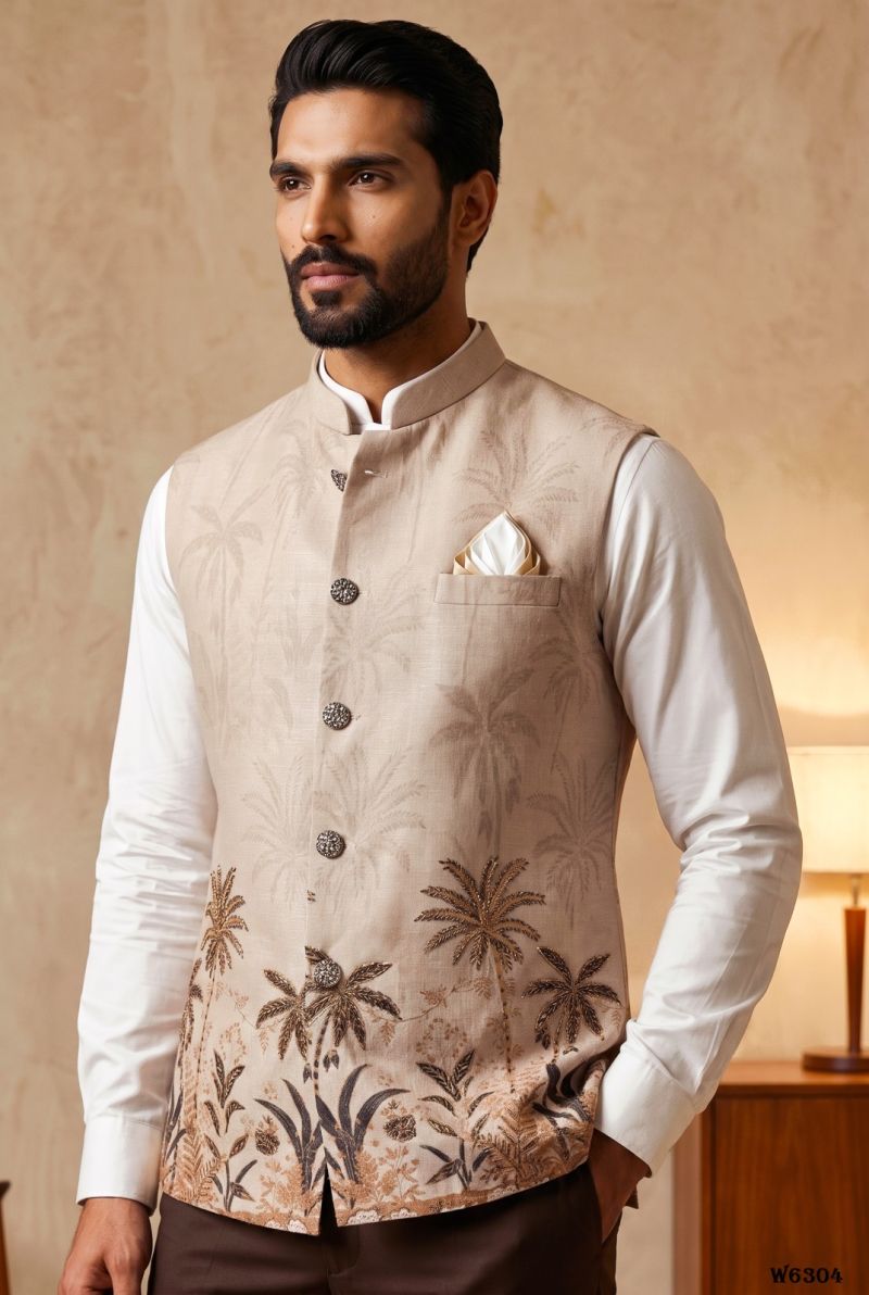 Outluk Wedding 63 Linen Digital Print Hand Work Designer Modi Jacket Catalog