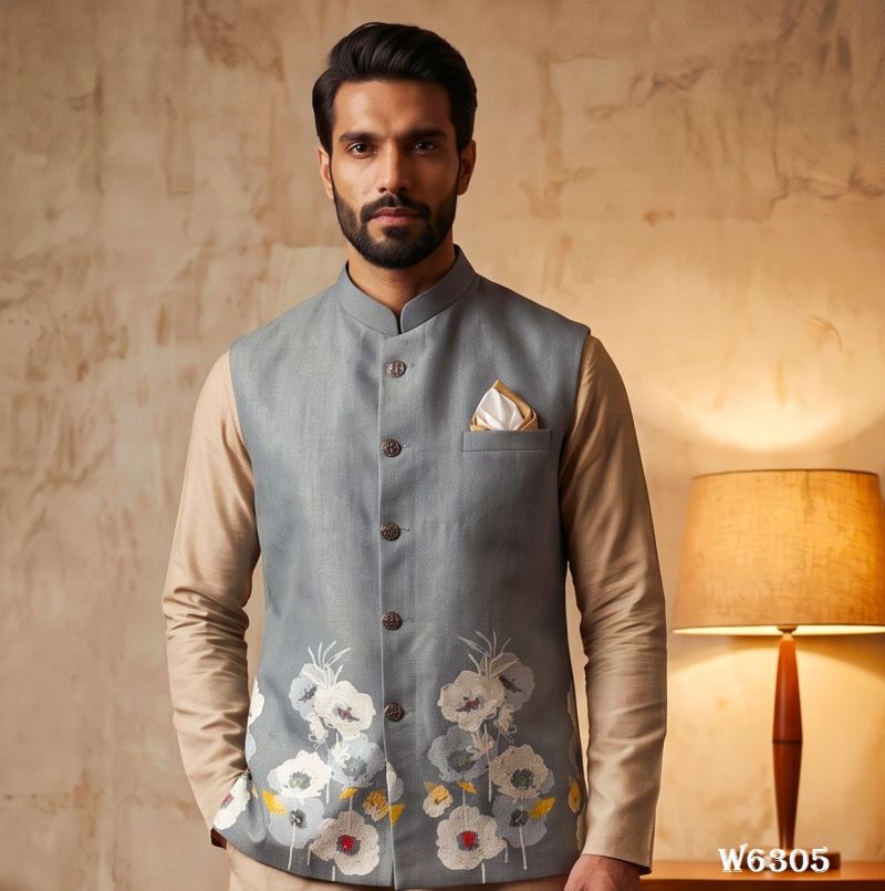 Outluk Wedding 63 Linen Digital Print Hand Work Designer Modi Jacket Catalog — Men's Wear, Outluk wholesale from Surat — Photo 9