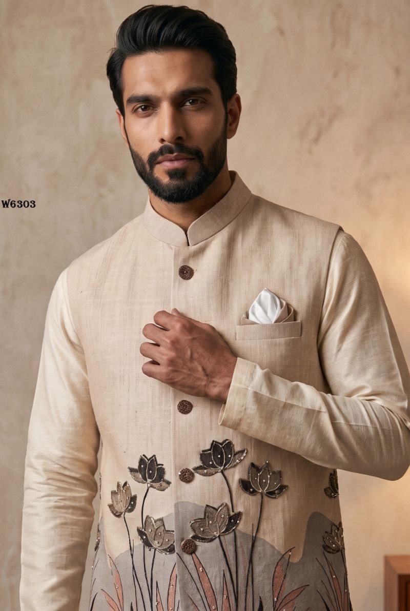 Outluk Wedding 63 Linen Digital Print Hand Work Designer Modi Jacket Catalog — Men's Wear, Outluk wholesale from Surat — Photo 8