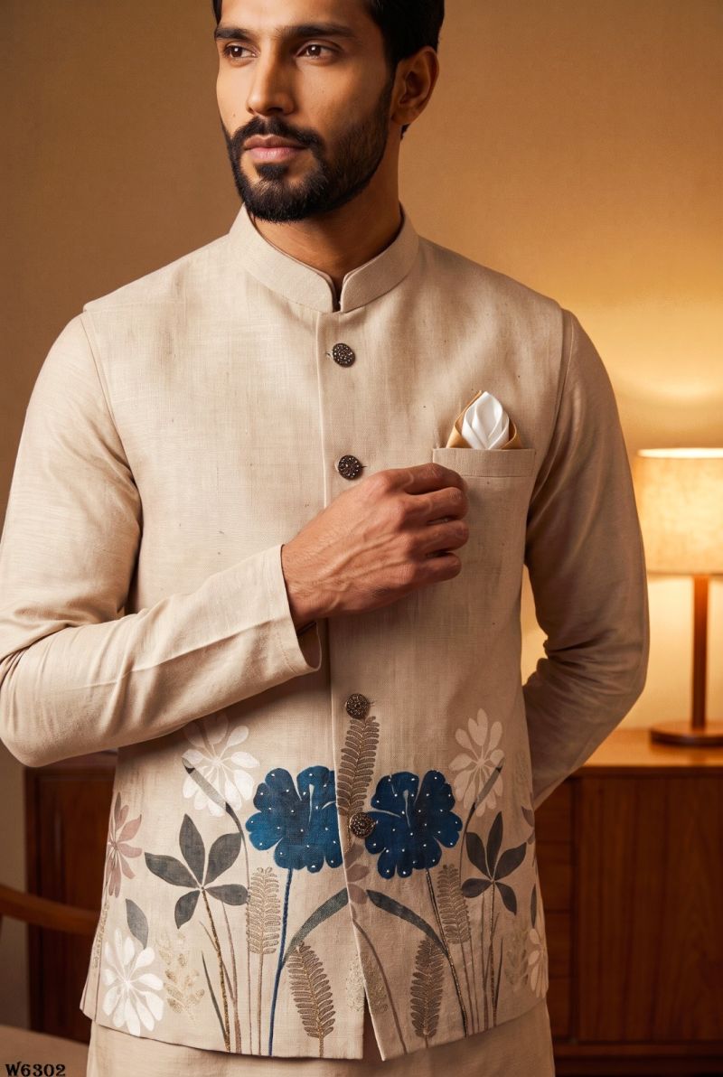 Outluk Wedding 63 Linen Digital Print Hand Work Designer Modi Jacket Catalog — Men's Wear, Outluk wholesale from Surat — Photo 7
