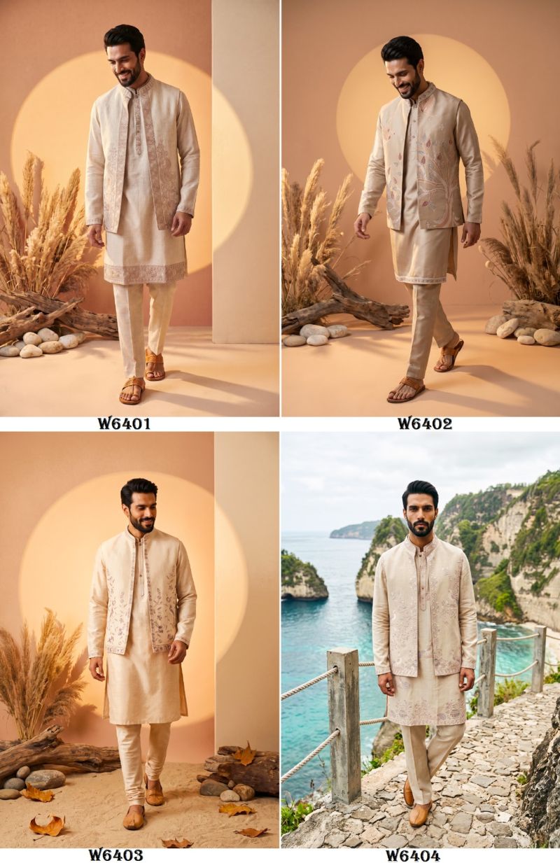 Outluk Wedding 64 Linen Embroidered Kurta With Jacket Pajama Catalog — Men's Wear, Outluk wholesale from Surat — view 7