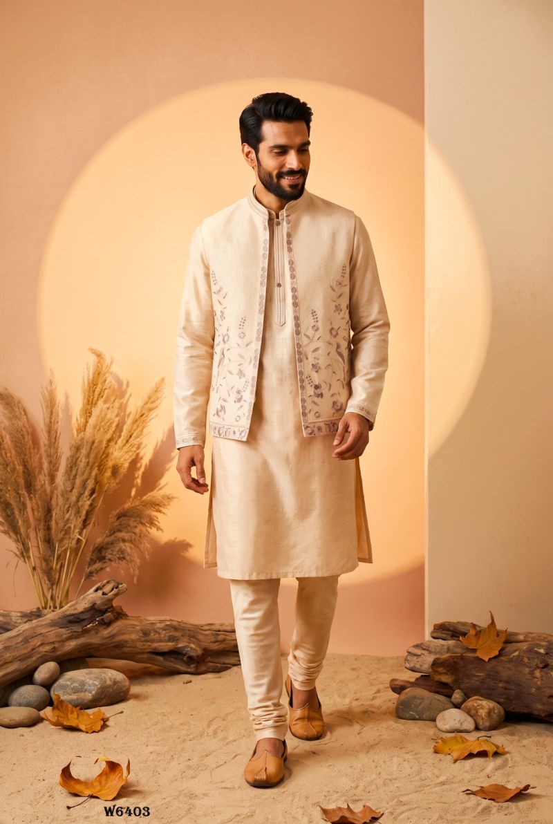 Outluk Wedding 64 Linen Embroidered Kurta With Jacket Pajama Catalog