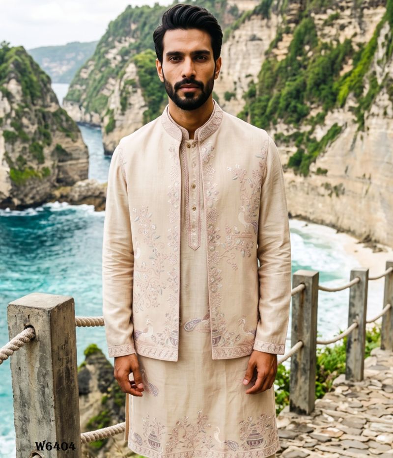 Outluk Wedding 64 Linen Embroidered Kurta With Jacket Pajama Catalog — Men's Wear, Outluk wholesale from Surat — view 10