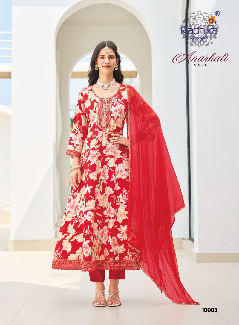 Radhika Anarkali Vol 10 Rayon With Foil Printed Kurti With Bottom Dupatta Catalog — Wholesale Kurtis, Radhika Lifestyle wholesale from Surat — Photo 2