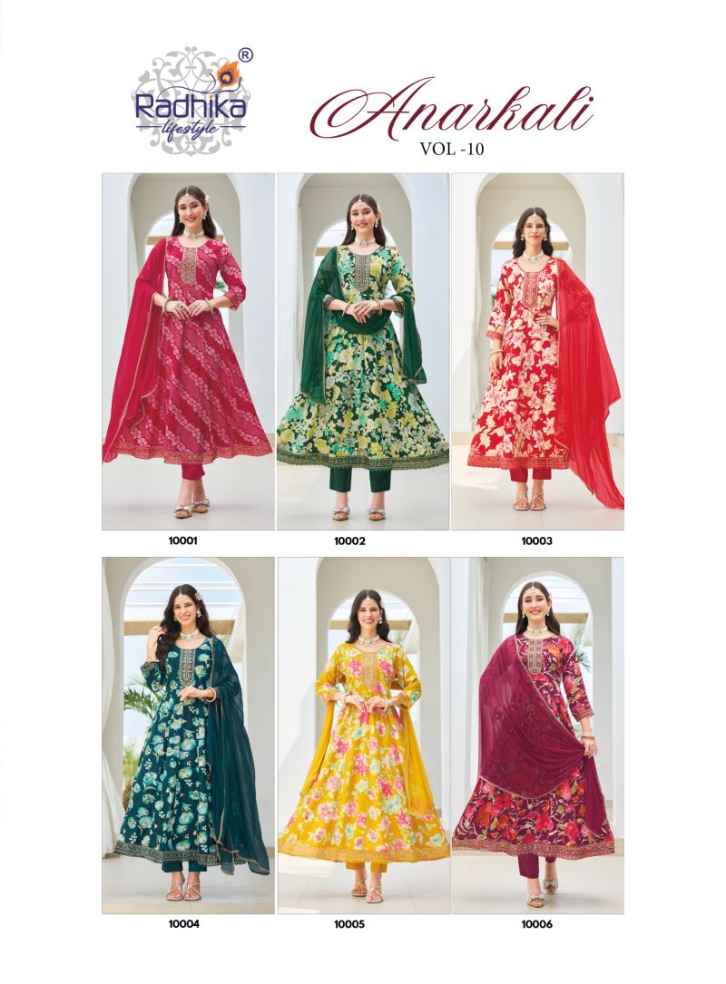 Radhika Anarkali Vol 10 Rayon With Foil Printed Kurti With Bottom Dupatta Catalog — Wholesale Kurtis, Radhika Lifestyle wholesale from Surat — Photo 6