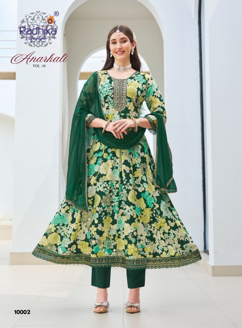 Radhika Anarkali Vol 10 Rayon With Foil Printed Kurti With Bottom Dupatta Catalog — Wholesale Kurtis, Radhika Lifestyle wholesale from Surat — Photo 5