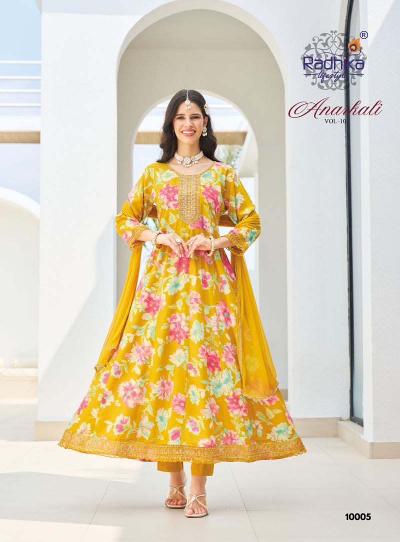 Radhika Anarkali Vol 10 Rayon With Foil Printed Kurti With Bottom Dupatta Catalog — Wholesale Kurtis, Radhika Lifestyle wholesale from Surat — Photo 4