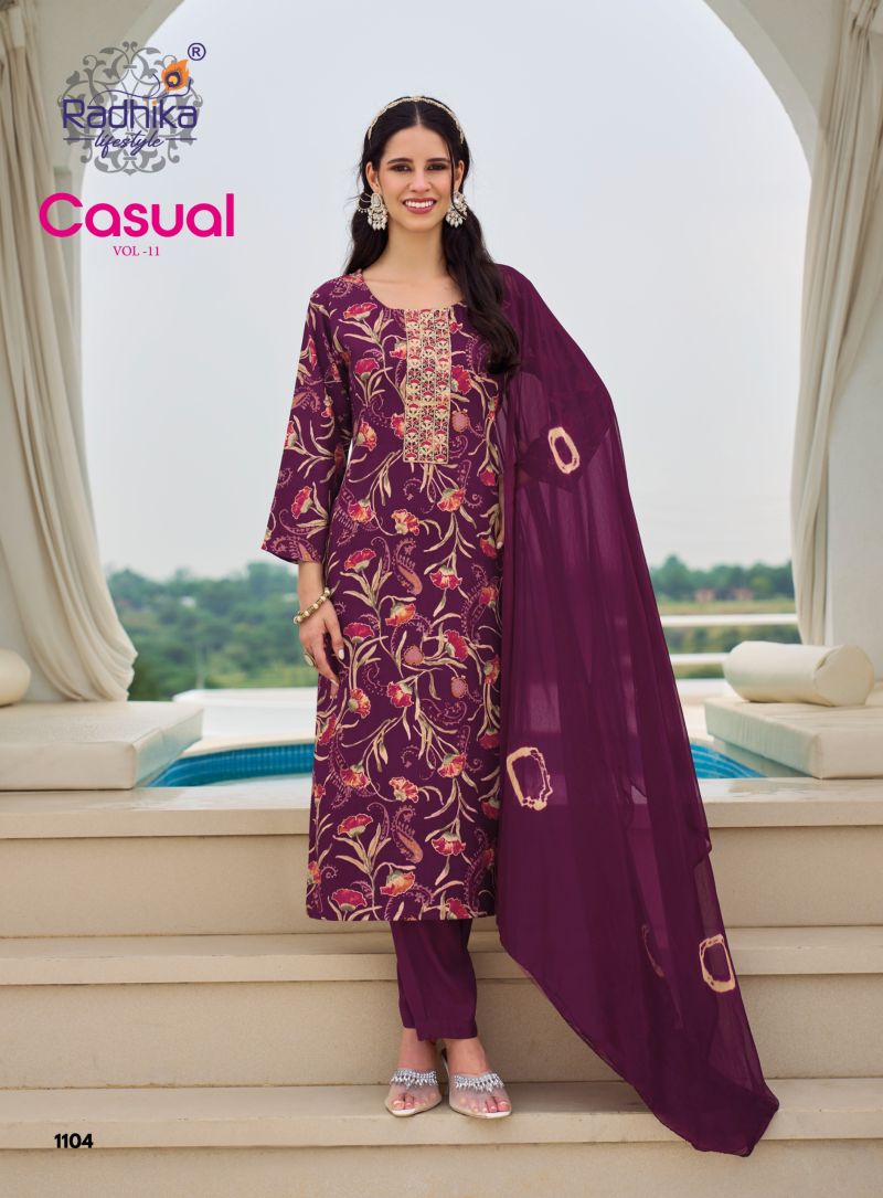 Radhika Casual Vol 11 Rayon With Foil Printed Kurti With Bottom Dupatta Catalog — Wholesale Kurtis, Radhika Lifestyle wholesale from Surat — Photo 6