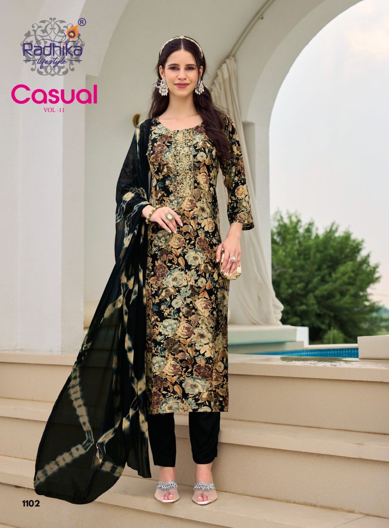 Radhika Casual Vol 11 Rayon With Foil Printed Kurti With Bottom Dupatta Catalog — Wholesale Kurtis, Radhika Lifestyle wholesale from Surat — Photo 4