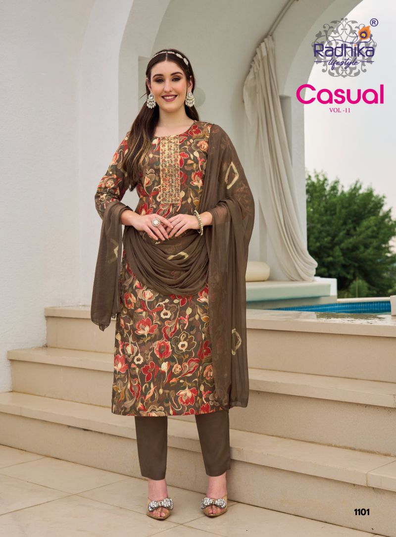 Radhika Casual Vol 11 Rayon With Foil Printed Kurti With Bottom Dupatta Catalog — Wholesale Kurtis, Radhika Lifestyle wholesale from Surat — Photo 3