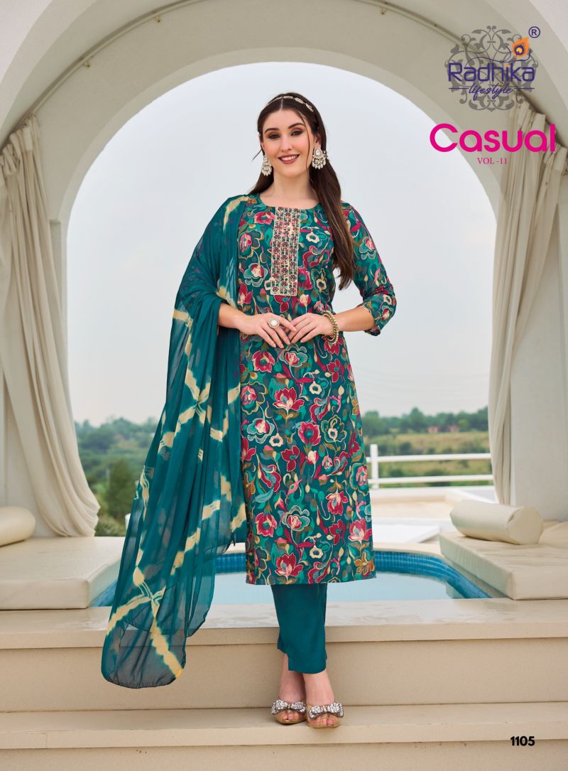 Radhika Casual Vol 11 Rayon With Foil Printed Kurti With Bottom Dupatta Catalog — Wholesale Kurtis, Radhika Lifestyle wholesale from Surat — Photo 2