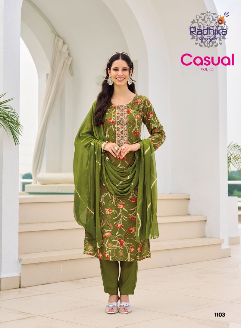 Radhika Casual Vol 11 Rayon With Foil Printed Kurti With Bottom Dupatta Catalog — Wholesale Kurtis, Radhika Lifestyle wholesale from Surat — Photo 9