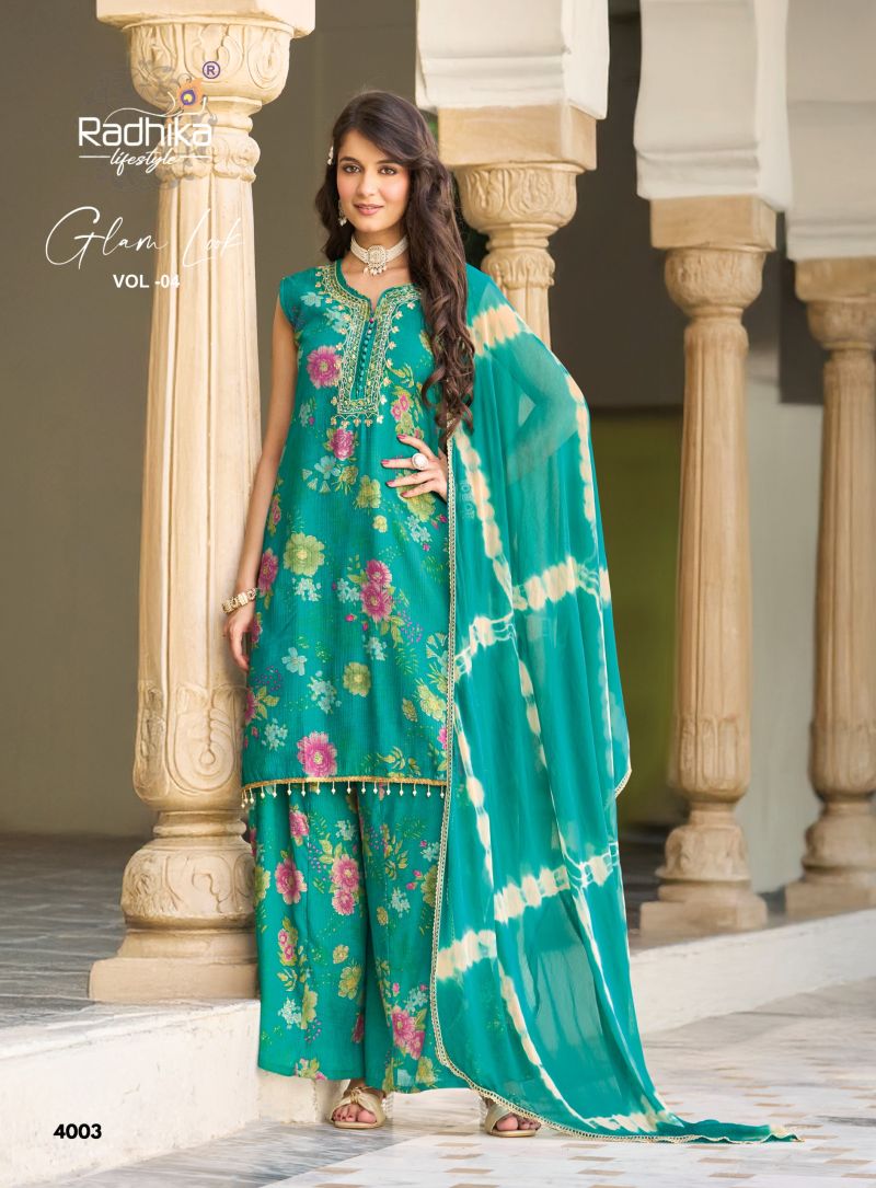Radhika Glam Look Vol 4 Milano Silk Hand Work Kurti With Bottom Dupatta Catalog — Wholesale Kurtis, Radhika Lifestyle wholesale from Surat — view 4