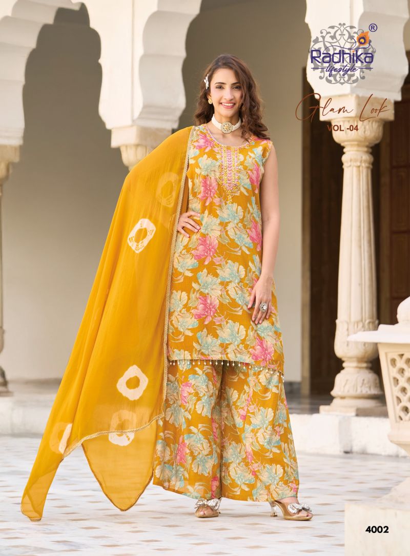 Radhika Glam Look Vol 4 Milano Silk Hand Work Kurti With Bottom Dupatta Catalog — Wholesale Kurtis, Radhika Lifestyle wholesale from Surat — view 3